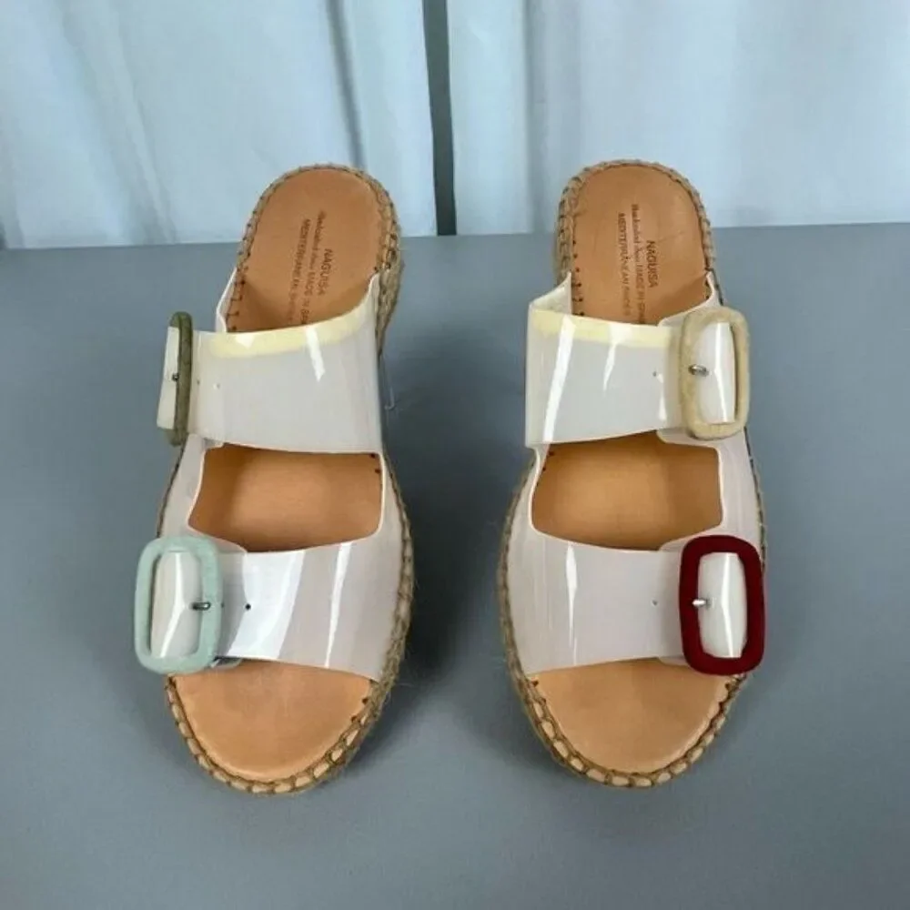 NAGUISA WOMENS TWO STRAP SANDALS WHITE SIZE 37 OR 6